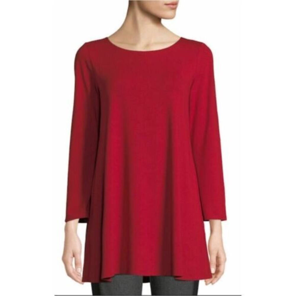 Eileen Fisher Viscose Jersey Ballet Neck Flared Red Top Size S‎